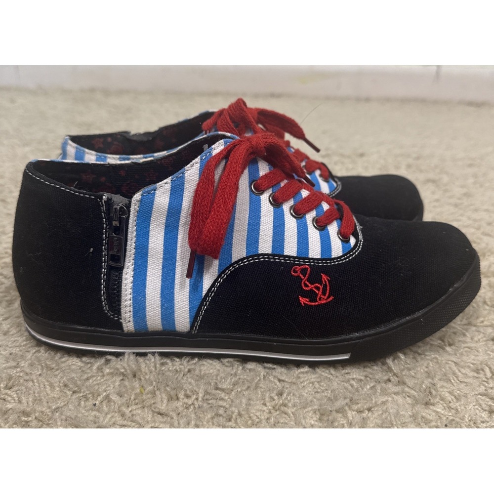 T.U.K. Womens 8 Nautical Anchor Sneakers Blue Stripe Rockabilly Psychobilly Punk - Picture 4 of 14